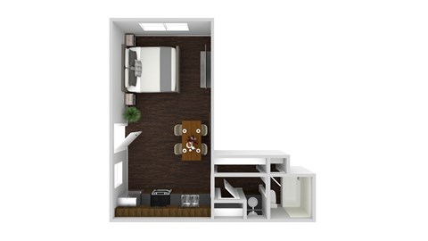 A studio with dressing area.